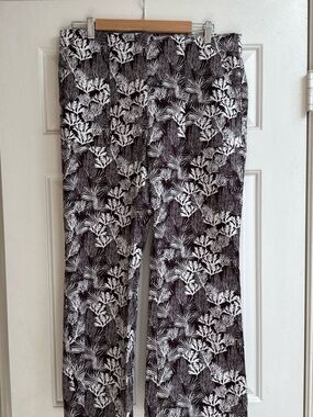 LOFT Brown & White Coral Printed Wide-Leg Pants